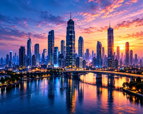 Connected city skyline illustrating industry-specific AI